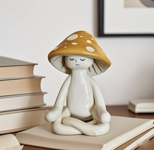 1pc Cute Meditation Sitting Yoga Mushroom Desktop Decor, Yoga Mushroom Ornament Home Living Room Decoration, Garden Resin Craft Gift